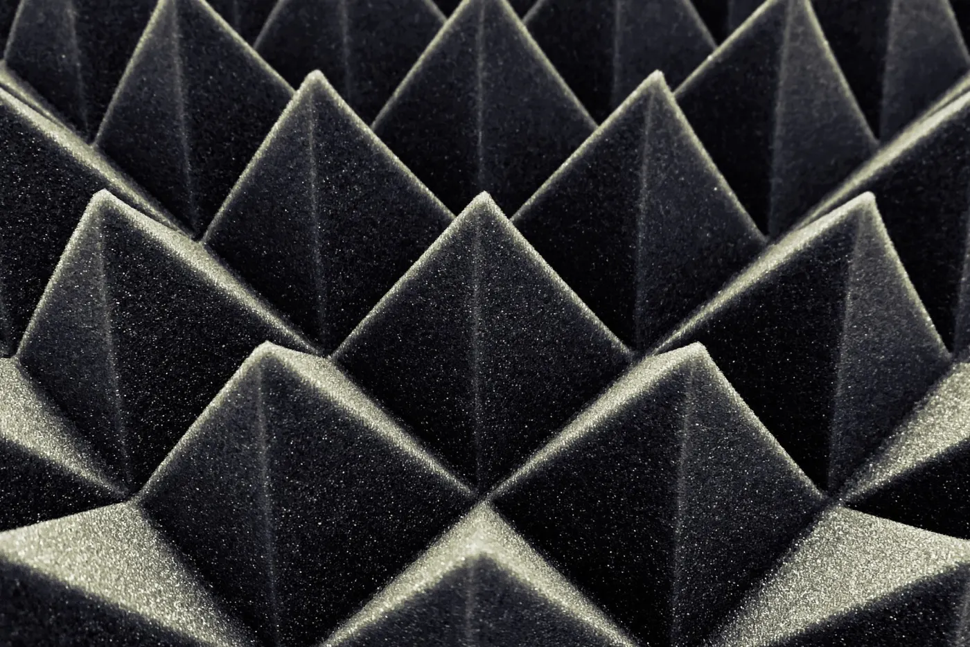 Close-up of grey pyramid acoustic foam.